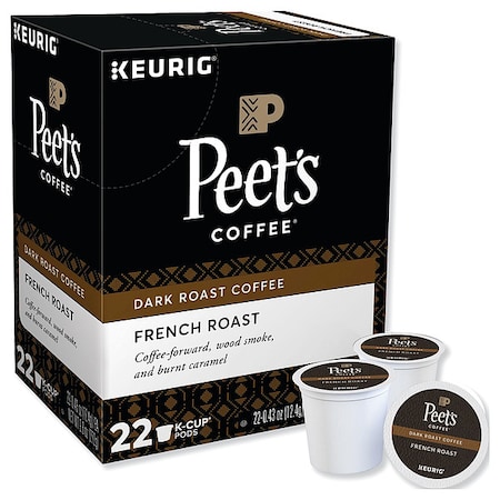 Peets Coffee & Tea Coffee, French Roast, Pod, Caffeinated, Ground, 9.46 oz, 22 PK 6545