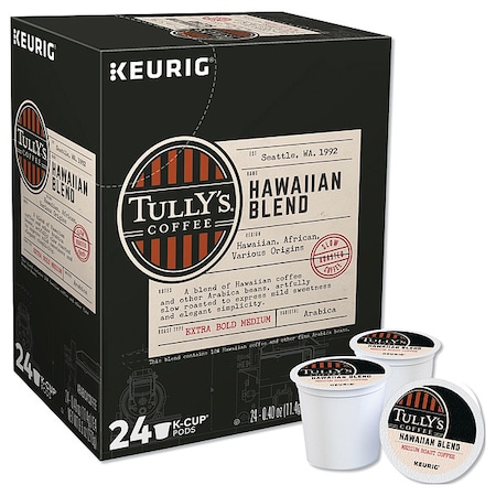 Tullys Coffee Coffee, Hawaiian Blend, Pod, Caffeinated, Ground, 2.4 lb, 96 PK 6606CT
