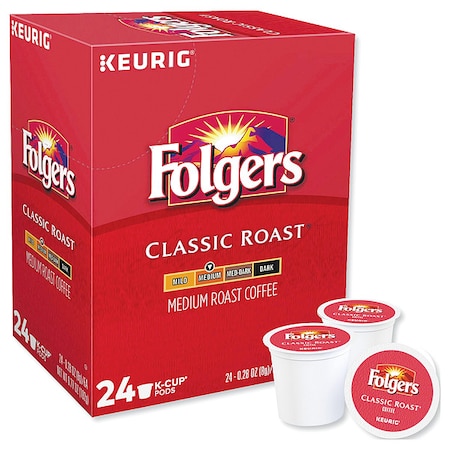 Folgers Coffee, Classic Roast, Pod, Caffeinated, Ground, 1.68 lb, 96 PK 6685CT