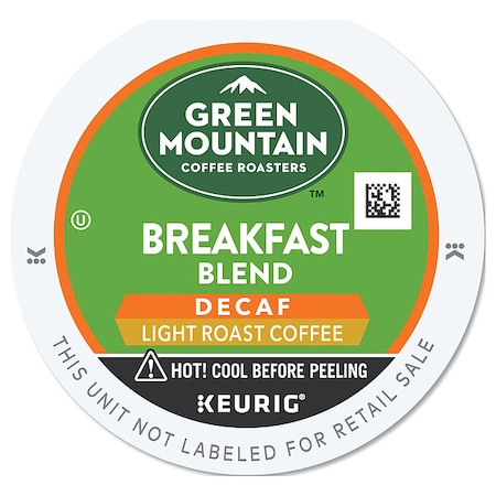 Green Mountain Coffee Coffee, Breakfast Blend Decaf, Pod, Decaffeinated, Ground, 7.44 oz, 24 PK 7522