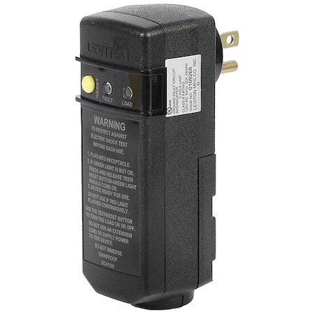 Leviton Plug-In GFCI, 120VAC, 3/4 hp, Black GSRA2