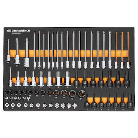 Gearwrench 74 Piece 1/4 in, 3/8 in, 1/2 in Drive Metric Bit Socket Set in Foam Storage Tray GWMSBSKCBMM