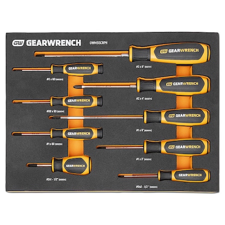 Gearwrench 9 Piece Phillips Dual Material Screwdriver Set in Foam Storage Tray GWMSSCRPH