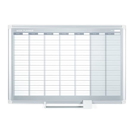 Mastervision Calendar Planning Board, Steel, 26 in, 42 1/2 in, Aluminum Frame, White/Gray, Matte GA0396830