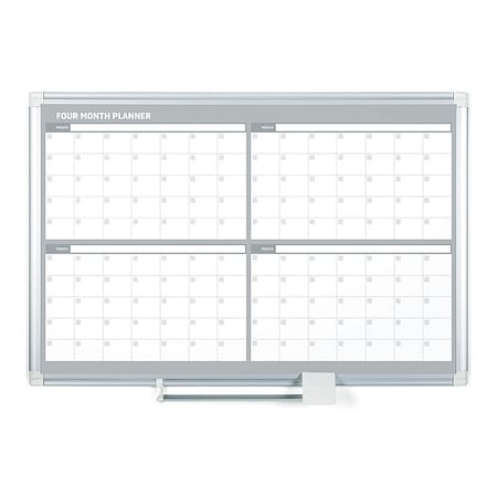 Mastervision Calendar Planning Board, Steel, 38 in, 50 in, Aluminum Frame, White/Gray, Matte GA05105830