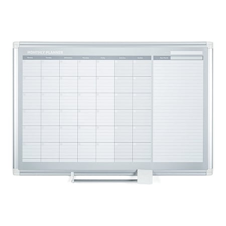 Mastervision Calendar Planning Board, Steel, 26 in, 42 1/2 in, Aluminum Frame, White/Gray, Matte GA0397830