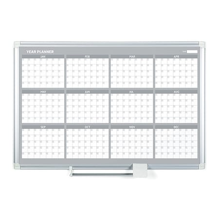 Mastervision Calendar Planning Board, Steel, 38 in, 50 in, Aluminum Frame, White/Gray, Matte GA05106830