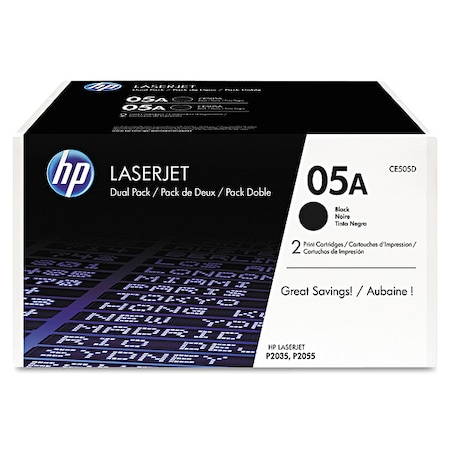 Hp Toner Cartridge, Black, PK2 CE505D