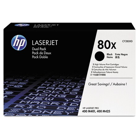 Hp High Yield Toner Cartridge, Black, PK2 CF280XD
