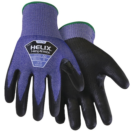 HEXARMOR Helix Cut-Resistant Coated Gloves, A6 Cut, Polyurethane, HPPE, Black/Blue, Medium (Size 8), 1 Pair 2076-M (8)