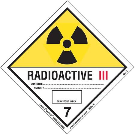 Labelmaster Radioactive Placard, Radioactive III, Semi-Gloss Paper, 500 PK HML16