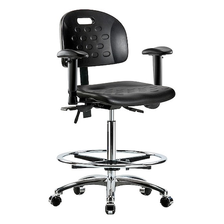 Zoro Select High Bench Chair Ergonomic Chair, Adjustable Arms, 24-3/4" to 35" Height, Polyurethane, Black BR-HPHBCH-CR-T1-A1-CF-CC-BLK