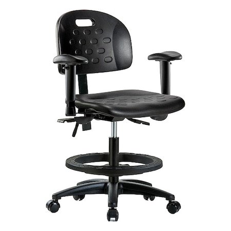 Zoro Select Medium Bench Chair Ergonomic Chair, Adjustable Arms, 19-3/4" to 27-1/2" Height, Polyurethane, Black BR-HPMBCH-RG-T1-A1-BF-RC-BLK