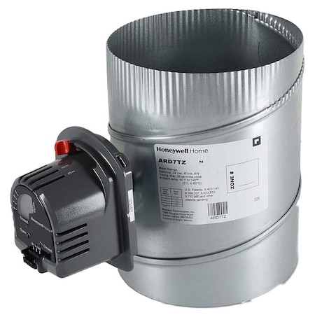 Honeywell Home Round Damper, Gr/Rd/Steel, 7 in. Dia. ARD7TZ