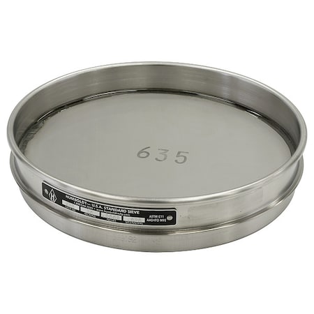 Zoro Select Sieve, 8 in, SS Frame, SS Mesh, No. 635 5FWT4
