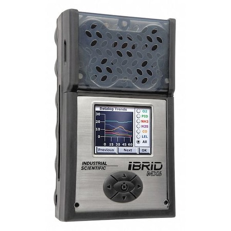 Industrial Scientific MX6 iBrid Multi-Gas Detector, IP64, Audible, Vibrating, Visual, LCD, 10.5 hr Battery Life MX6-L123Q301