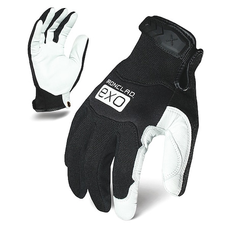 IRONCLAD PERFORMANCE WEAR EXO Pro Leather Mechanics Gloves, Single Layer, Neoprene, Full Finger, Black/White, L (9), 1 Pair EXO-MPLW-04-L