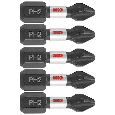 Bosch Screwdriver Bits, 1/4" Hex Shank, 1" L, PK5 ITPH2105