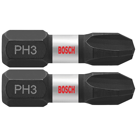 Bosch Screwdriver Bits, 1/4" Hex Shank, 1" L, PK2 ITPH3102