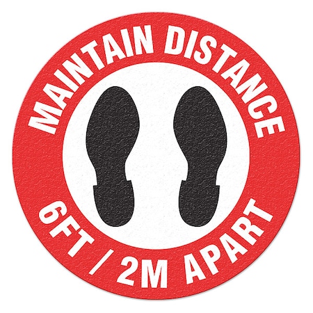 Stranco Social Distance Floor Sign, 17 in H, 17 in W, Vinyl, Circle, English, FS-17-736 FS-17-736