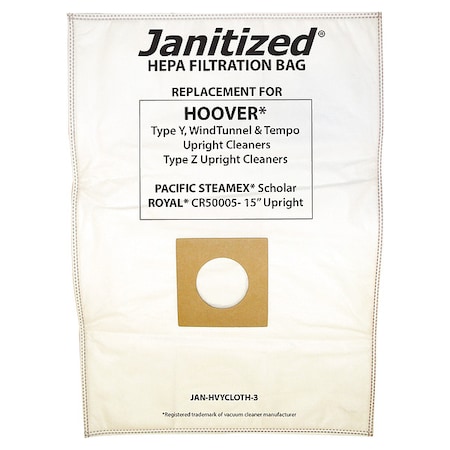 Janitized Vacuum Bag, 3 PK Hoover HEPA Y Vacuum bag