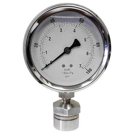 Kodiak Controls Pressure Gauge, 0 to 1000 psi, 4 in Dial, 1/4 in NPT, Bottom Location KC301L40100/DSM3511