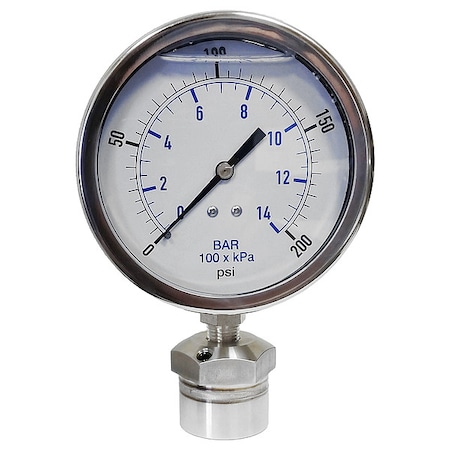 Kodiak Controls Pressure Gauge, 0 to 15,000 psi, 4 in Dial, 1/4 in NPT, Bottom Location KC301L40200/DSM3512