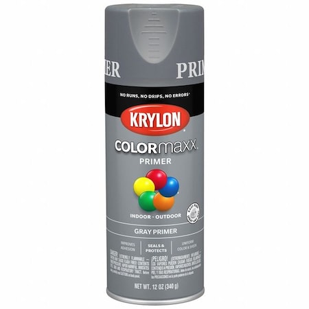 Colormaxx Spray Paint Primer, Gray, Not Applicable, Solvent, 12 oz K05582007