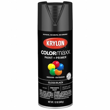Krylon Spray Paint, Black, Gloss, Solvent, 12 oz K05505007
