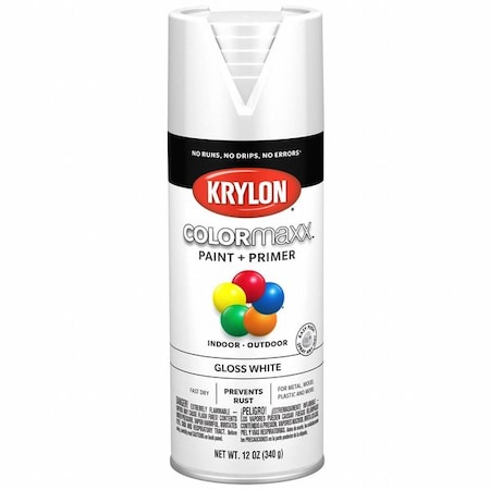 Krylon Spray Paint, White, Gloss, Solvent, 12 oz K05545007