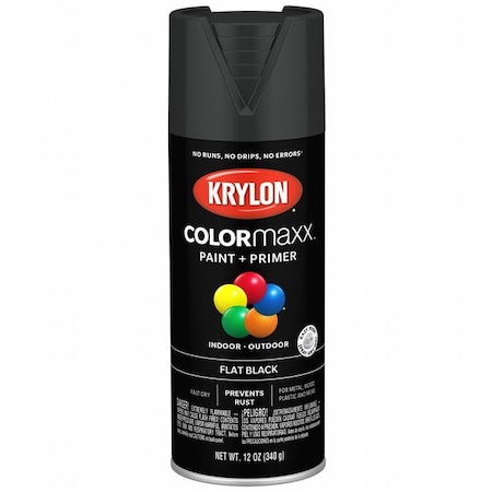 Krylon Spray Paint, Black, Flat, Solvent, 12 oz K05546007