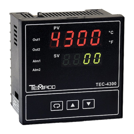 Tempco Temp Ctrl, 90-264VAC, 1/4Din, 2Out, 1Alarm TEC55016