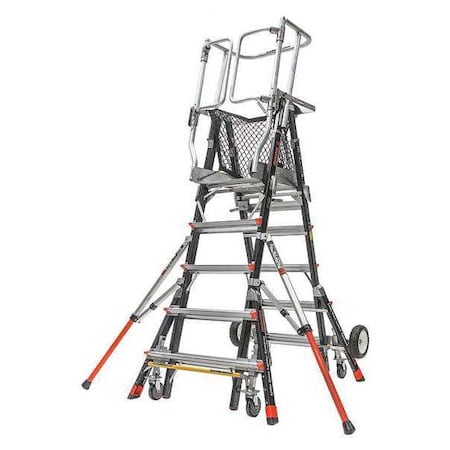 Little Giant Ladders 5 to 9 ft Fiberglass, Adjustable Safety Cage Platform Stepladder, 375 lb Capacity 18509-243