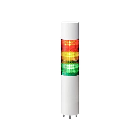 Patlite Tower Light Assembly, 24V DC, 60 mm Dia., 305 1/2 mm Height, LED, LR6+FB295 Series LR6-302WMBW-RYG+FB295