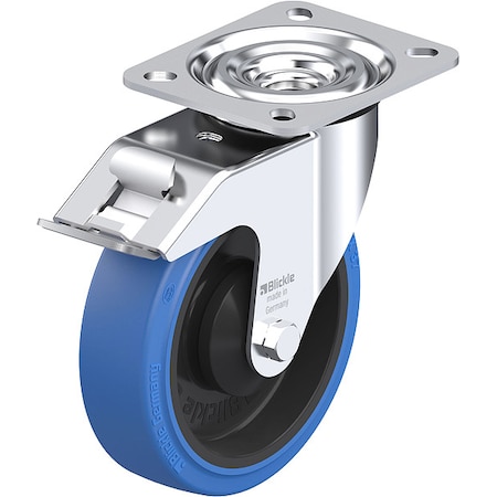 Zoro Select Plate Caster, Swivel, Rubber, 5 7/8"H L-POEV 125KA-FI-SB