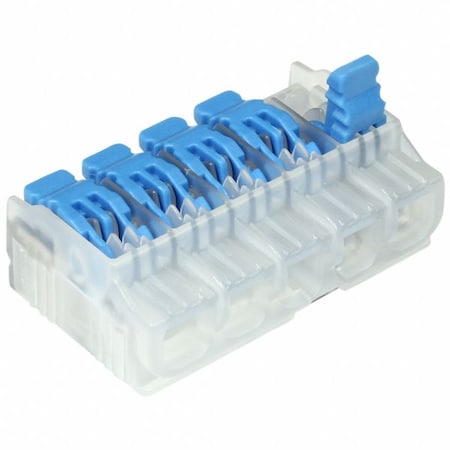 Ideal Lever Wire Connector, 12 AWG Max, 5 Port, Blue, Polycarbonate Insulation, 600 V, 20 A, 75 PK 30-10L25