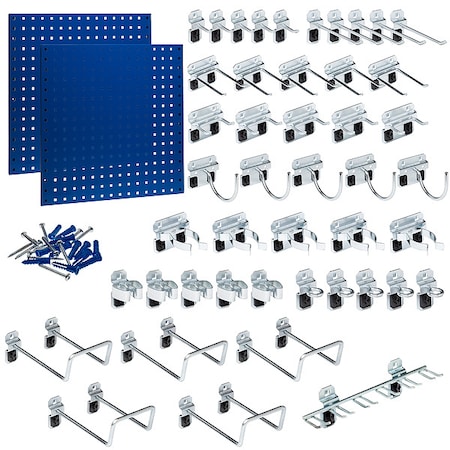 Triton Products (2) 24 In. W x 24 In. H Blue Epoxy 18-Gauge Steel Square Hole Pegboards 46 pc. LocHook Assortment LB1-BKit