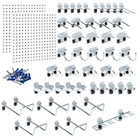 Triton Products (2) 24 In. W x 24 In. H White Epoxy 18-Gauge Steel Square Hole Pegboards 46 pc. LocHook Assortment LB1-Kit