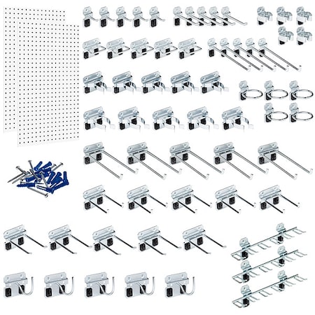 Triton Products (2) 24 In. W x 42-1/2 In. H White Epoxy 18-Gauge Steel Square Hole Pegboards 63 pc. LocHook Assortment LB2-Kit