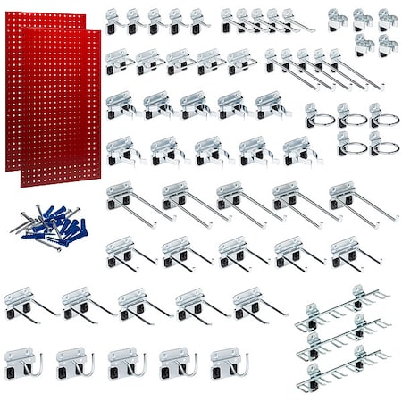 Triton Products (2) 24 In. W x 42-1/2 In. H Red Epoxy 18-Gauge Steel Square Hole Pegboards 63 pc. LocHook Assortment LB2-RKit