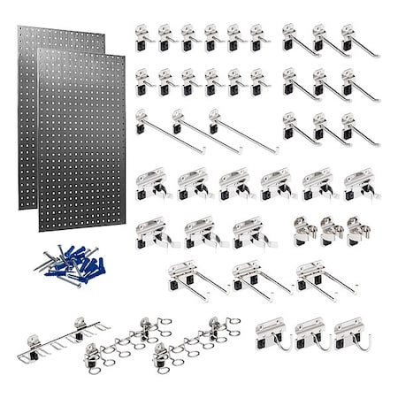 Triton Products (2) 24 In. W x 42-1/2 In. H Stainless Steel Square Hole Pegboards 45 pc. Stainless LocHook Assortment, PR LB2-Skit