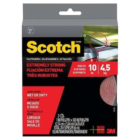Scotch Reclosable Fastener, 10 ft, 1 in W, Clear, 2 PK RFD7070