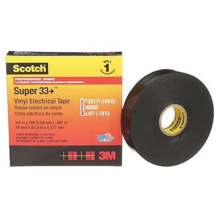 3M Electrical Tape, Black, 36 yd L, 3/4 in W 33+-3/4X36YD-1