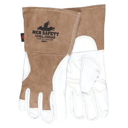 Mcr Safety 4891 Welding Leather Glove, Gauntlet Cuff, Wing Thumb, Premium Goatskin, XL, 1 PR 4891XL