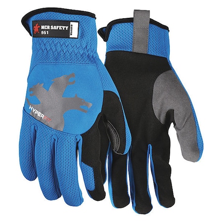 Mcr Safety 951 Mechanics Gloves, Synthetic Leather Palm, Spandex Back, XL, Black/Blue/Gray 951XL