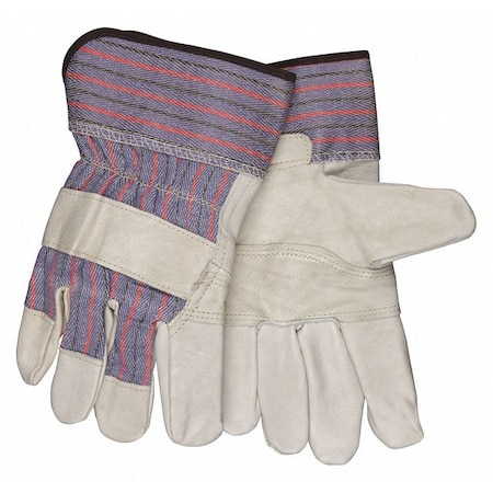 Mcr Safety Leather Gloves, Cowhide, Safety Cuff, Wing Thumb, Full Finger, Beige, L, 12 PK 1931L