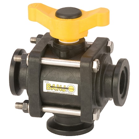 Banjo Manual 3-Way Ball Valve, 1", Polypro MV100BL