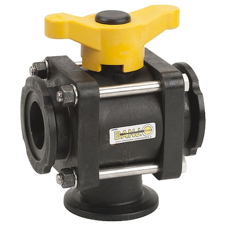 Banjo Manual 3-Way Ball Valve, 2", Polypro MV200BL