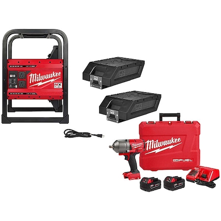 Milwaukee Tool MX FUEL CARRY-ON 3600W/1800W Power Supply Kit + M18 FUEL 1/2" HTIW w/ ONE-KEY, Friction Ring Kit MXF002-2XC, 2863-22R