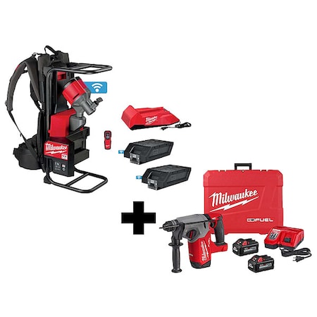 Milwaukee Tool MX Concrete Vibrator w M18 Rotary Hammer, Includes Batteries MXF371-2XC, 2912-22